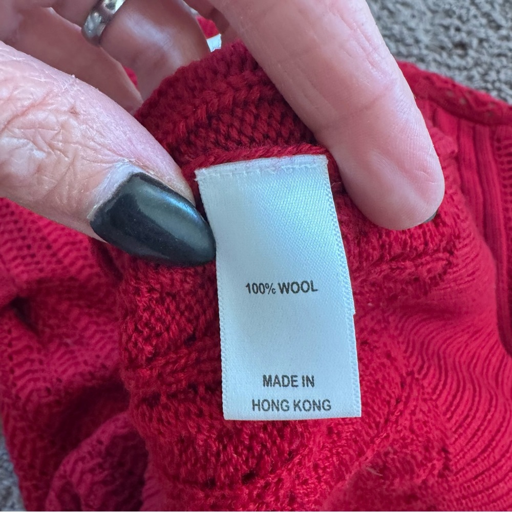St John Red 100% Wool High Low Sweater Oversized Knit Size S M - Picture 5 of 9